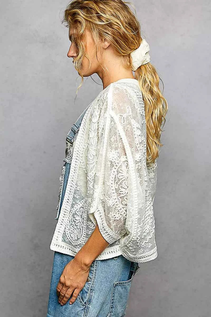 Sarah Express Women's Open Front Crochet Cardigan with Floral Embroidery - Lightweight Summer Cardigan