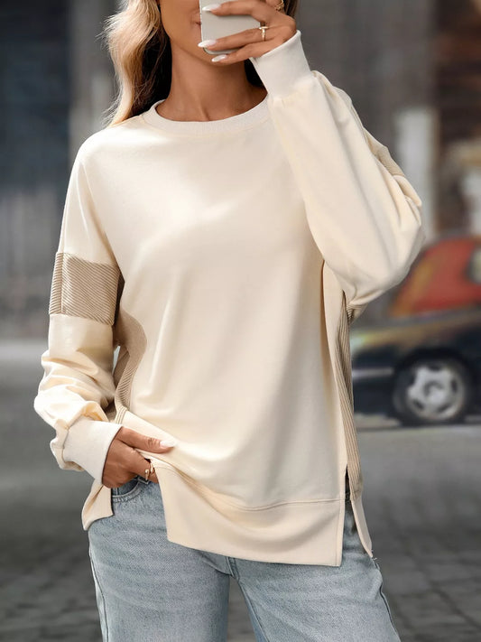 Sarah Express Women's Side Slit Round Neck Sweatshirt