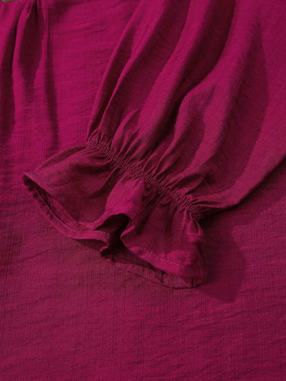 Sarah Express Women's Leopard Trim V-Neck Blouse - Flounced Bracelet Sleeve Top