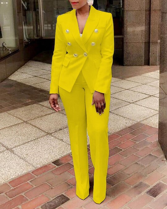 Sarah Express High Waist Two-Piece Blazer Pant Suit Button Front