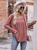 Sarah Express Women's Square Neck Long Sleeve T-Shirt - Ruched Design