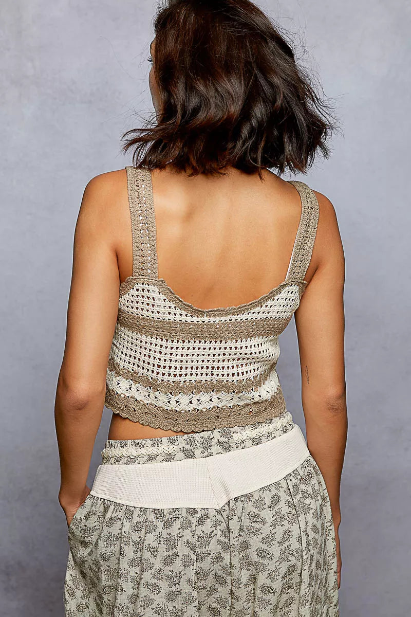 Sarah Express Women's Floral Embroidered Cropped Crochet Cami with Scalloped Hem