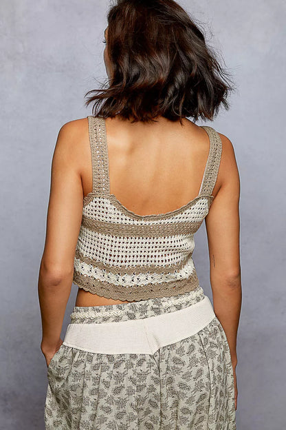 Sarah Express Women's Floral Embroidered Cropped Crochet Cami with Scalloped Hem