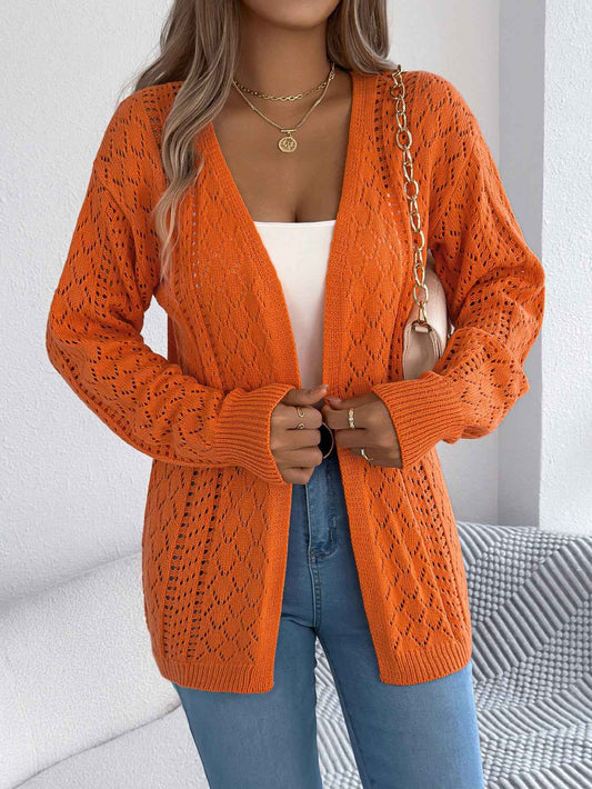 Sarah Express Women's Hollow Out Lantern Sleeve Cardigan Sweater