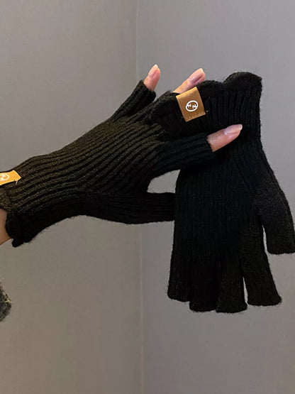 Sarah Express Women's Fingerless Knitted Gloves - Warm Winter Hand Warmers Black ONESIZE