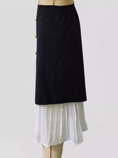 Sarah Express Women's High-Waisted Button Decor Pleated Hem Skirt