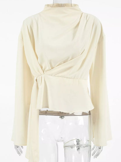 Sarah Express Women's Ruched Mock Neck Long Sleeve Blouse