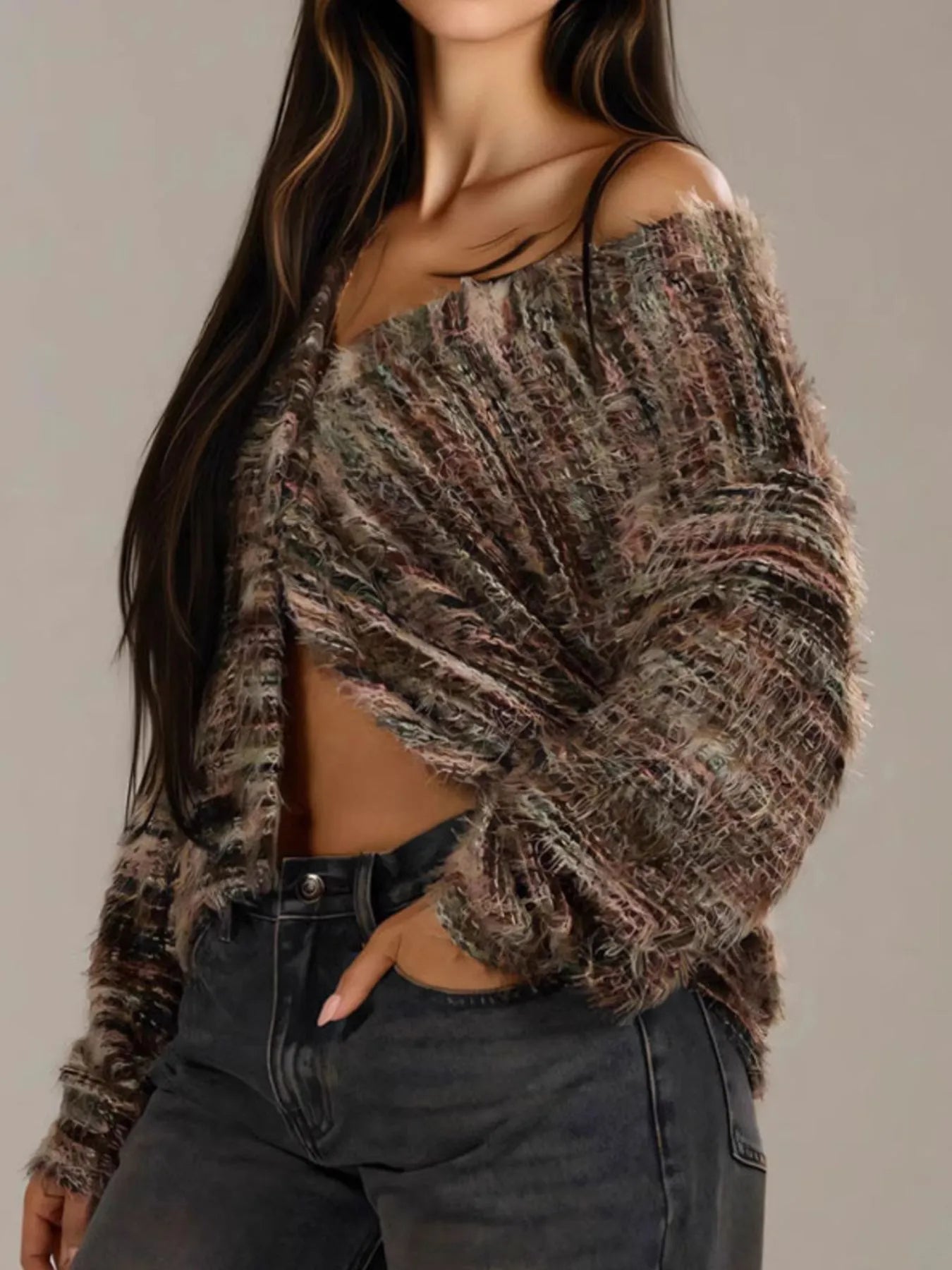 Sarah Express Women's Fuzzy Button Down Chunky Cardigan