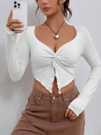 Sarah Express Women's Twisted Front Long Sleeve T-Shirt