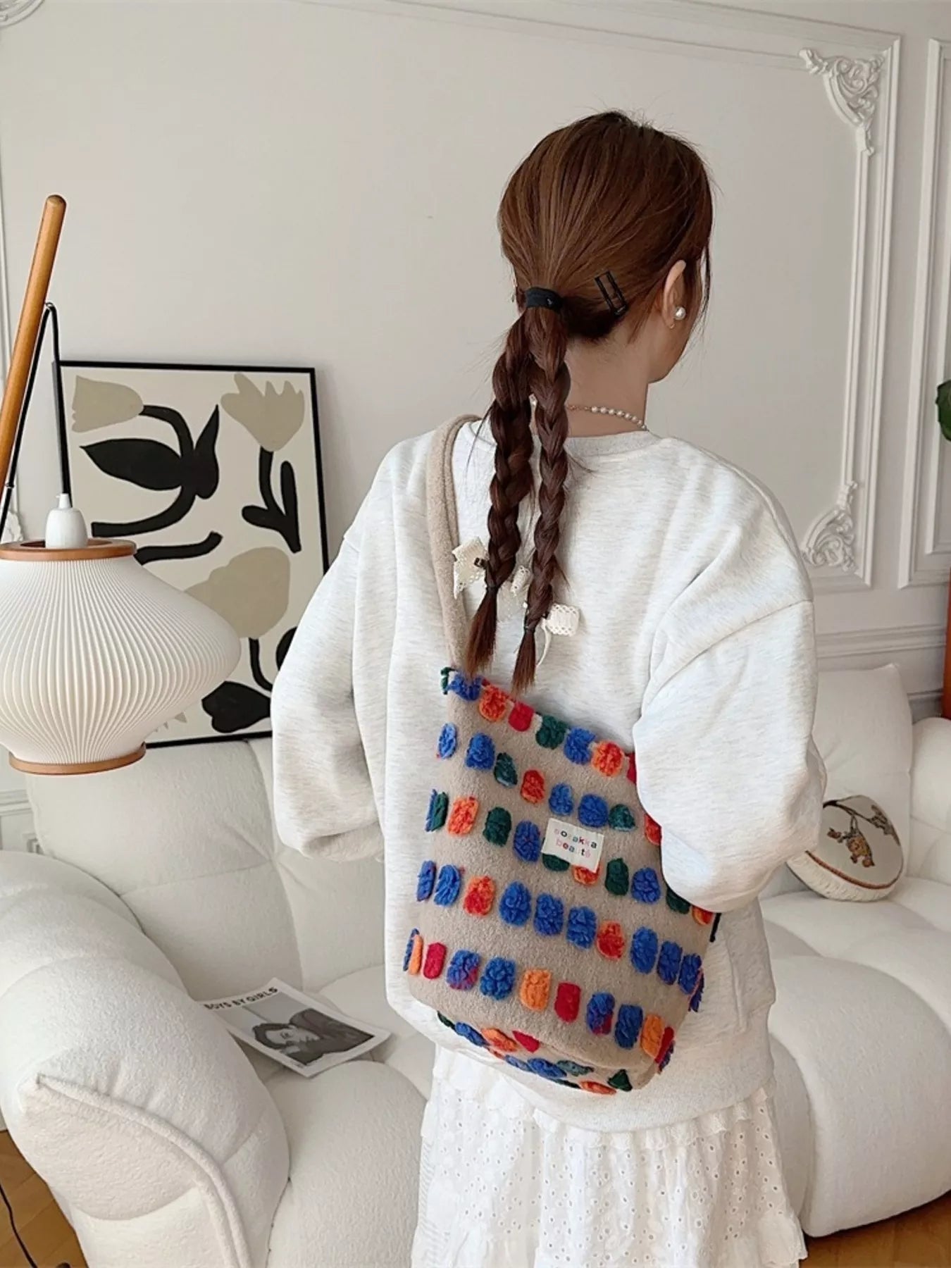 Sarah Express Women's Colorful Pom-Pom Plush Crossbody Bag