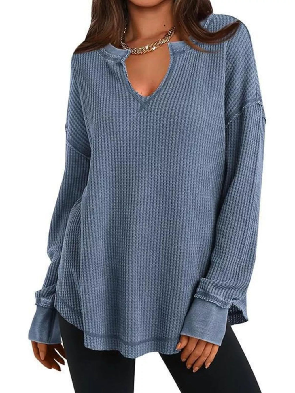 Sarah Express Women's Waffle Knit Long Sleeve Sweatshirt