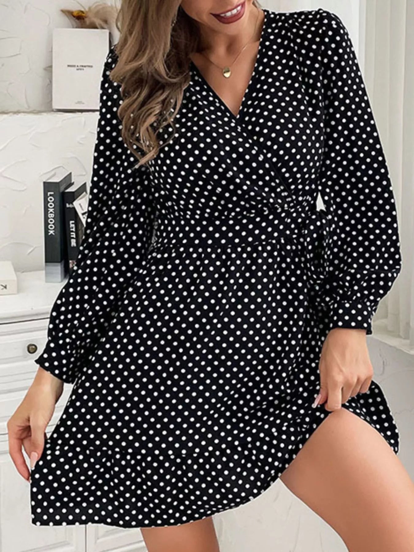 Sarah Express Women's Polka Dot Wrap Mini Dress