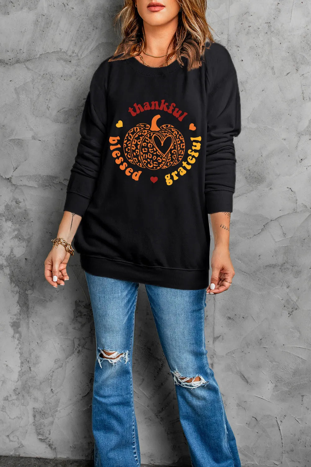 Sarah Express Women's Pumpkin Graphic Long Sleeve Sweatshirt