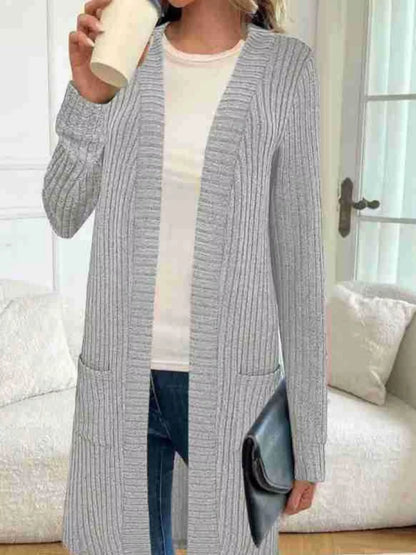 Sarah Express Women's Ribbed Knit Open Front Cardigan Gray