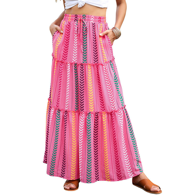 Sarah Express Women's High Waist Printed Maxi Dress Loose Fit Casual