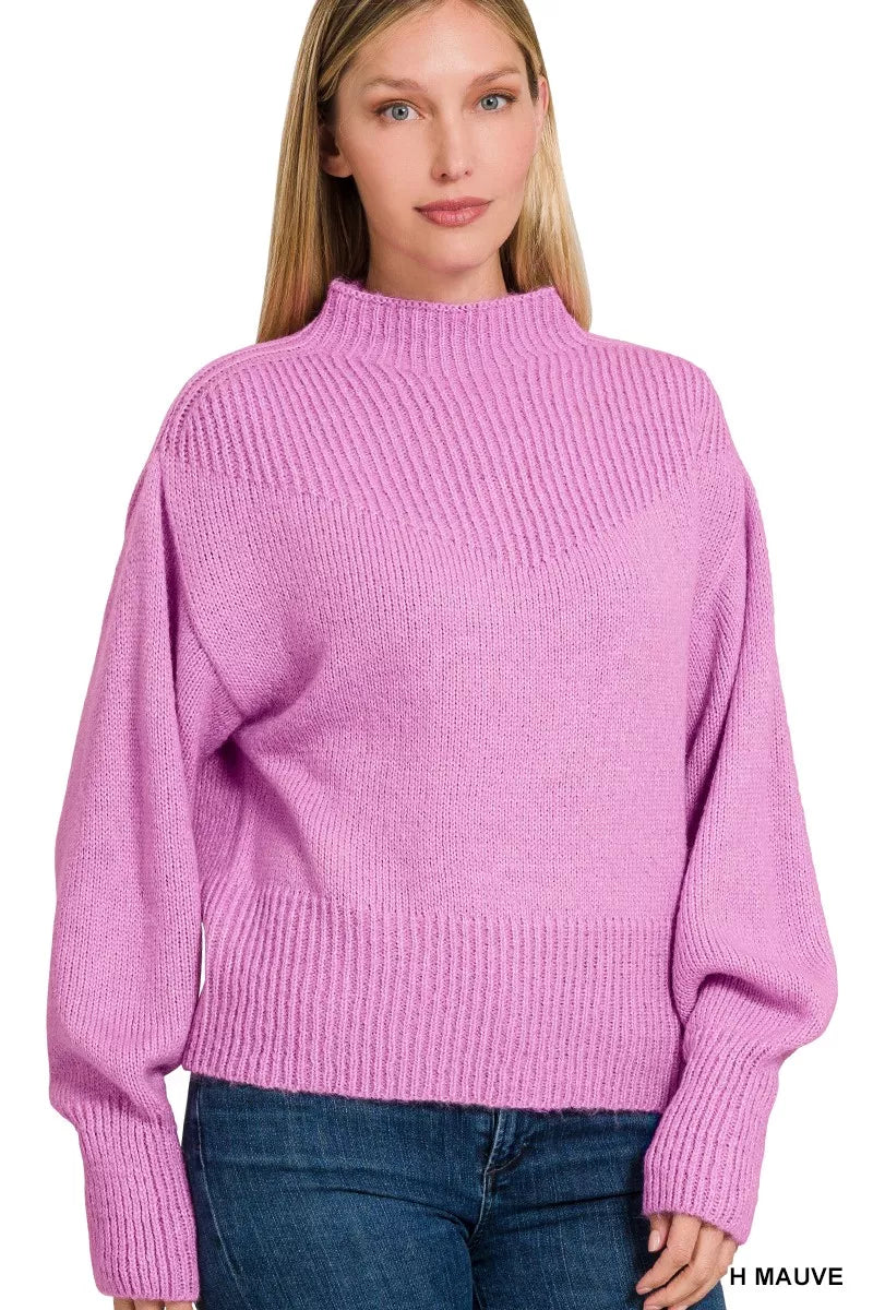 Sarah Express Women's Balloon Sleeve Mock Neck Sweater