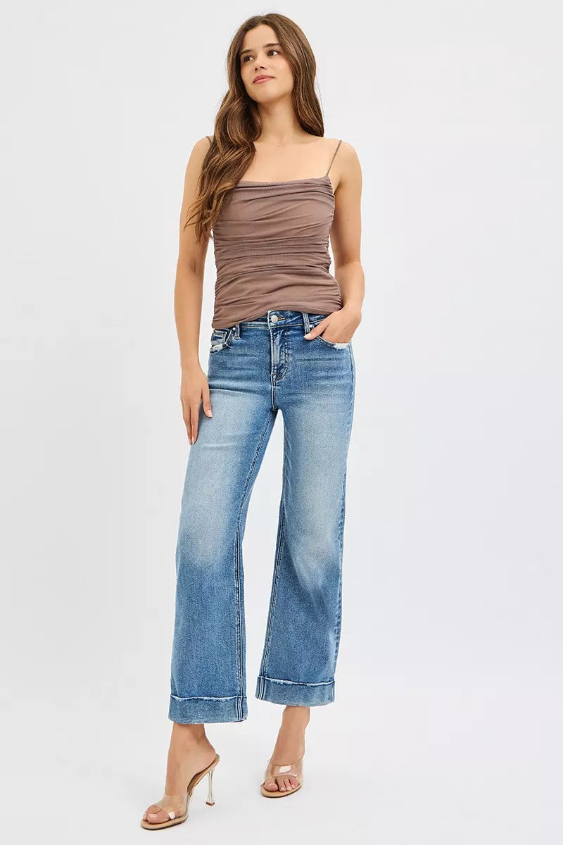 Sarah Express Women's Mid Rise Crop Straight Jeans with Taylor Cuff - Plus Size
