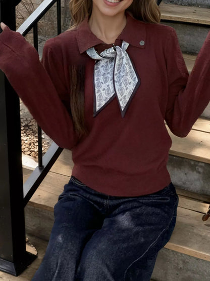 Sarah Express Women's Scarf-Accented Long Sleeve Sweater