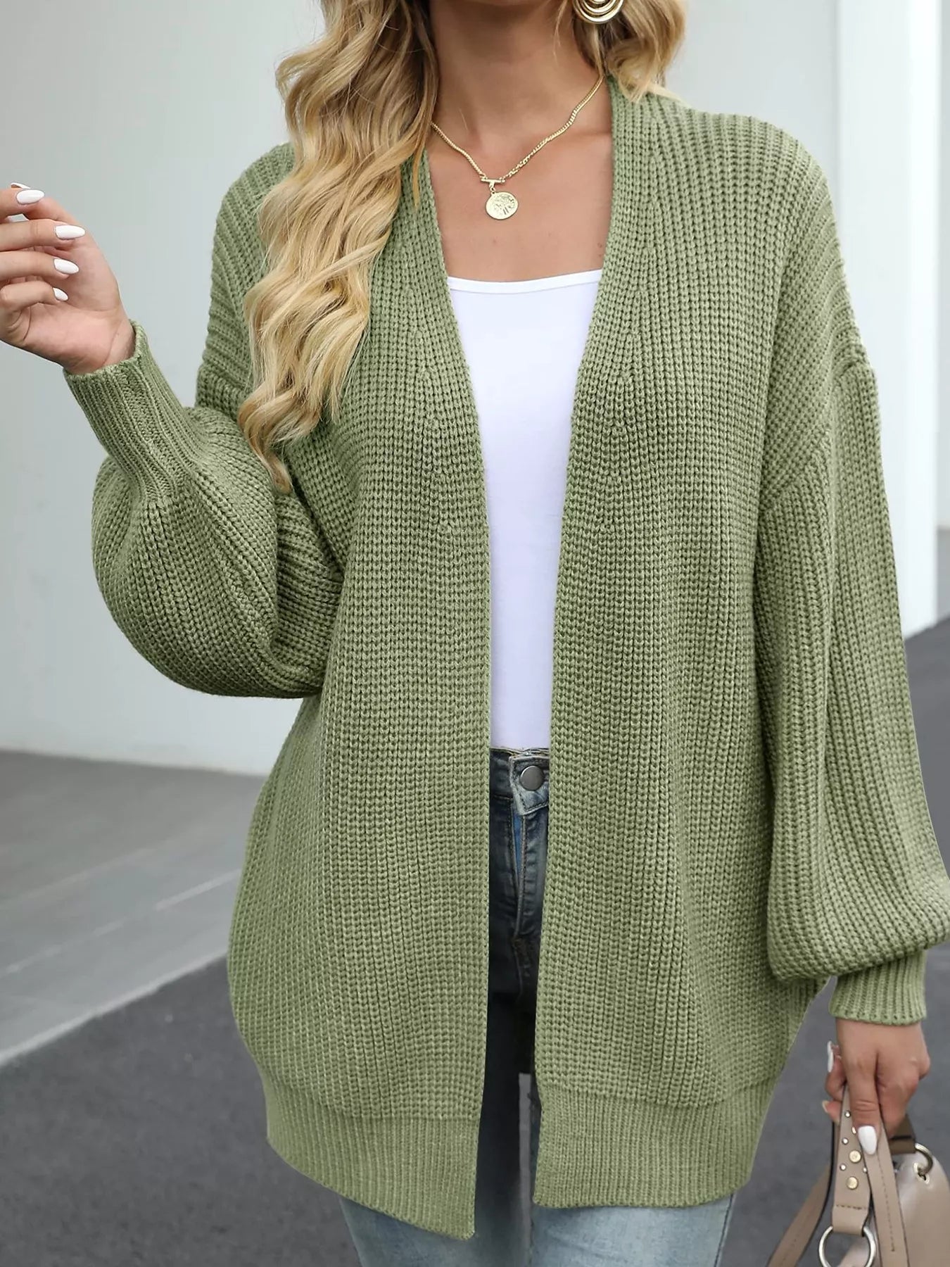 Sarah Express Women's Chunky Knit Open Front Cardigan Plus Size