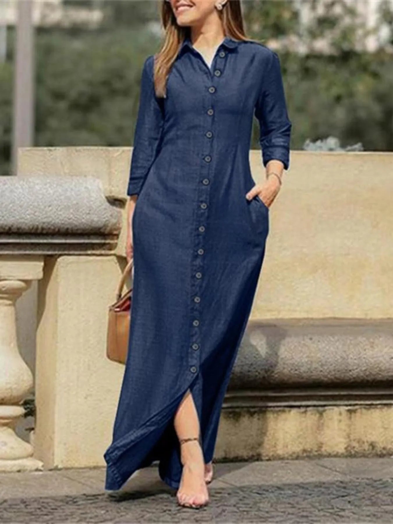 Sarah Express Women's Button-Down Maxi Denim Dress