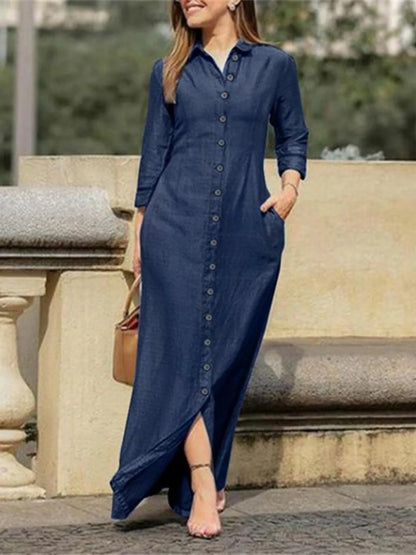 Sarah Express Women's Button-Down Maxi Denim Dress