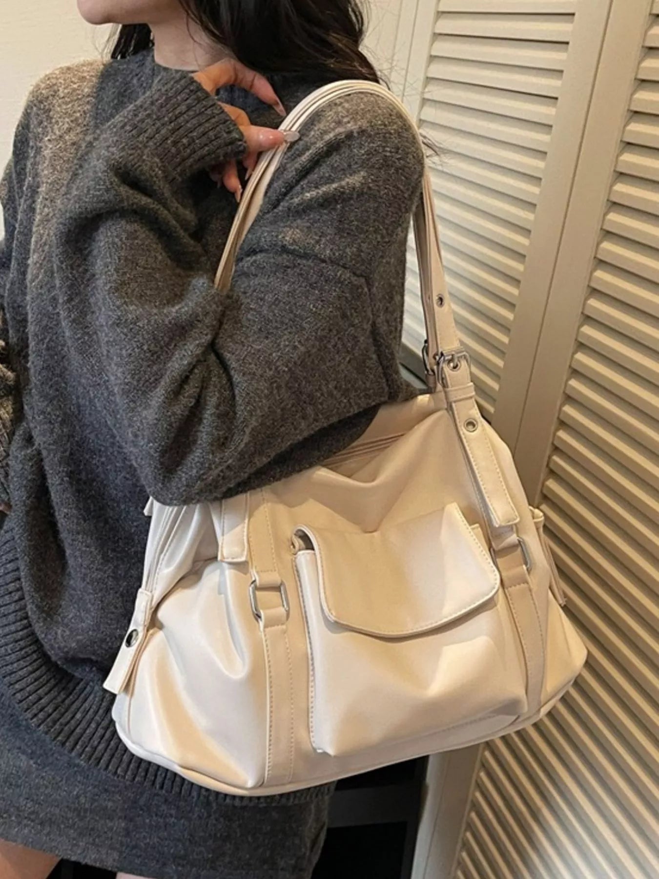 Sarah Express Large Multi Pocket Handbag - PU Leather Tote Bag with Organizer Compartments