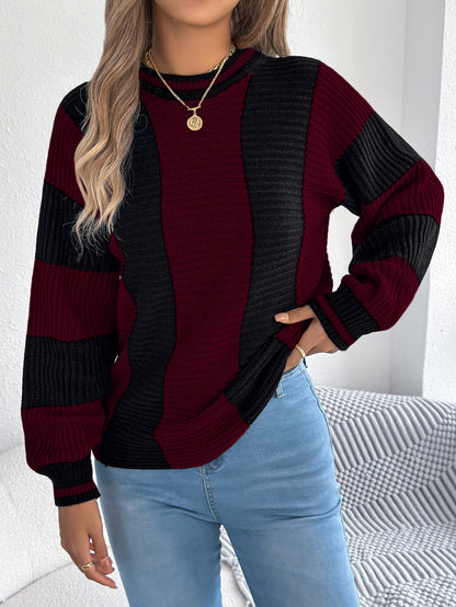 Sarah Express Women's Color Block Stripe Lantern Sleeve Pullover Sweater