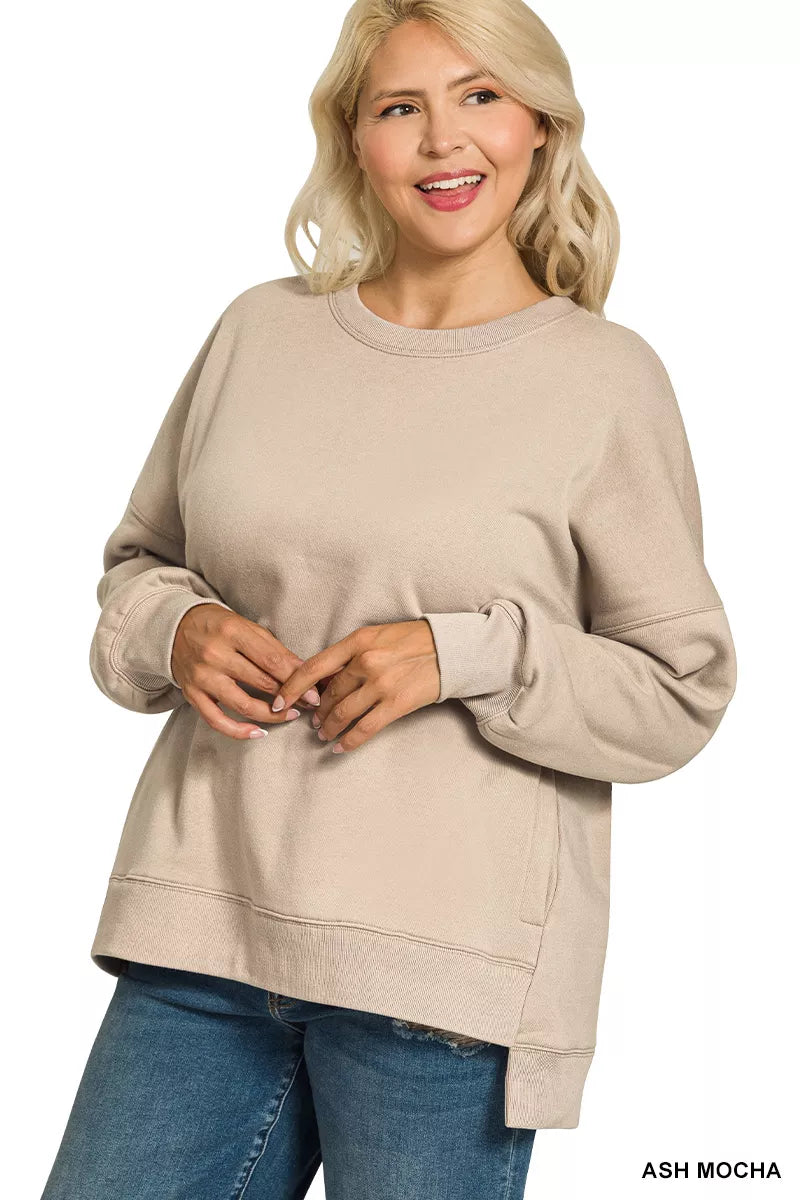 Sarah Express Women's Full Size Fleece Hi-Low Boyfriend Sweatshirt with Pockets Plus Size