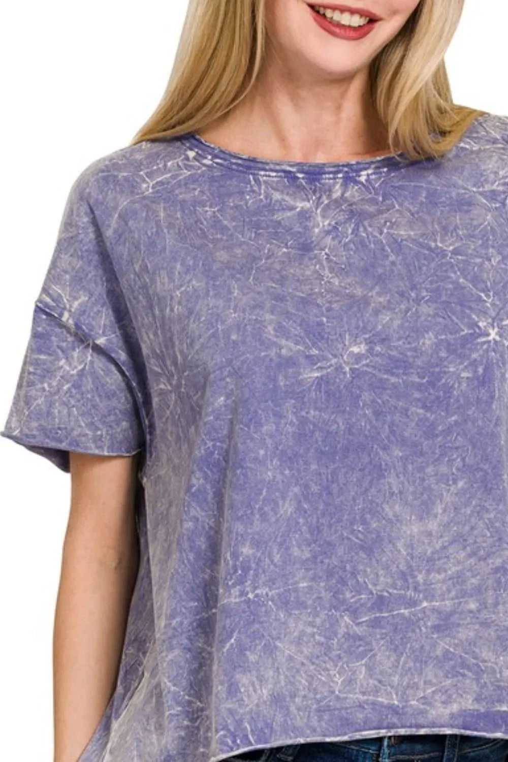 Sarah Express Women’s Washed Crop Boxy T-Shirt with Drop Shoulders
