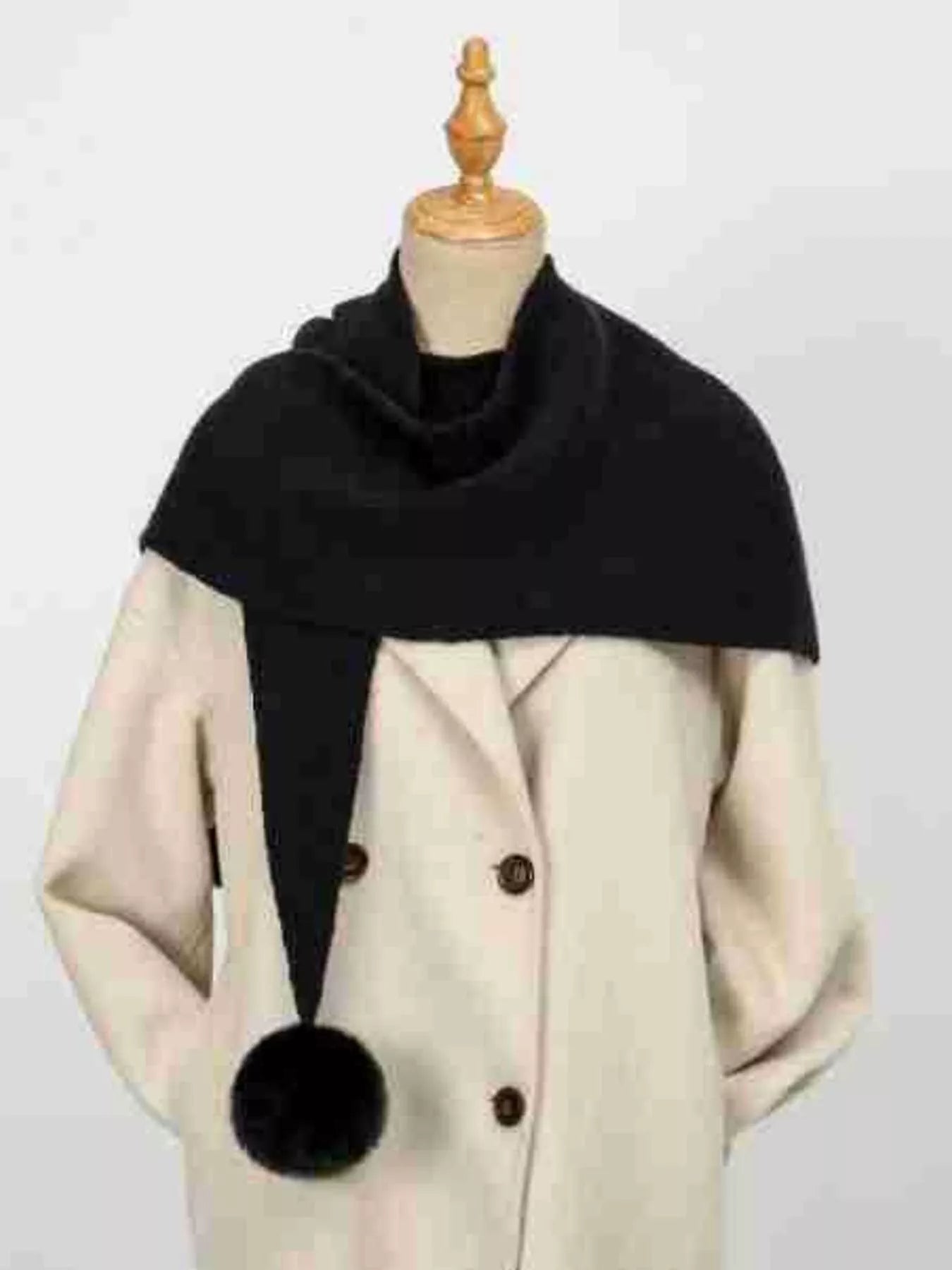 Sarah Express Women's Solid Color Pom-Pom Scarf Black One Size