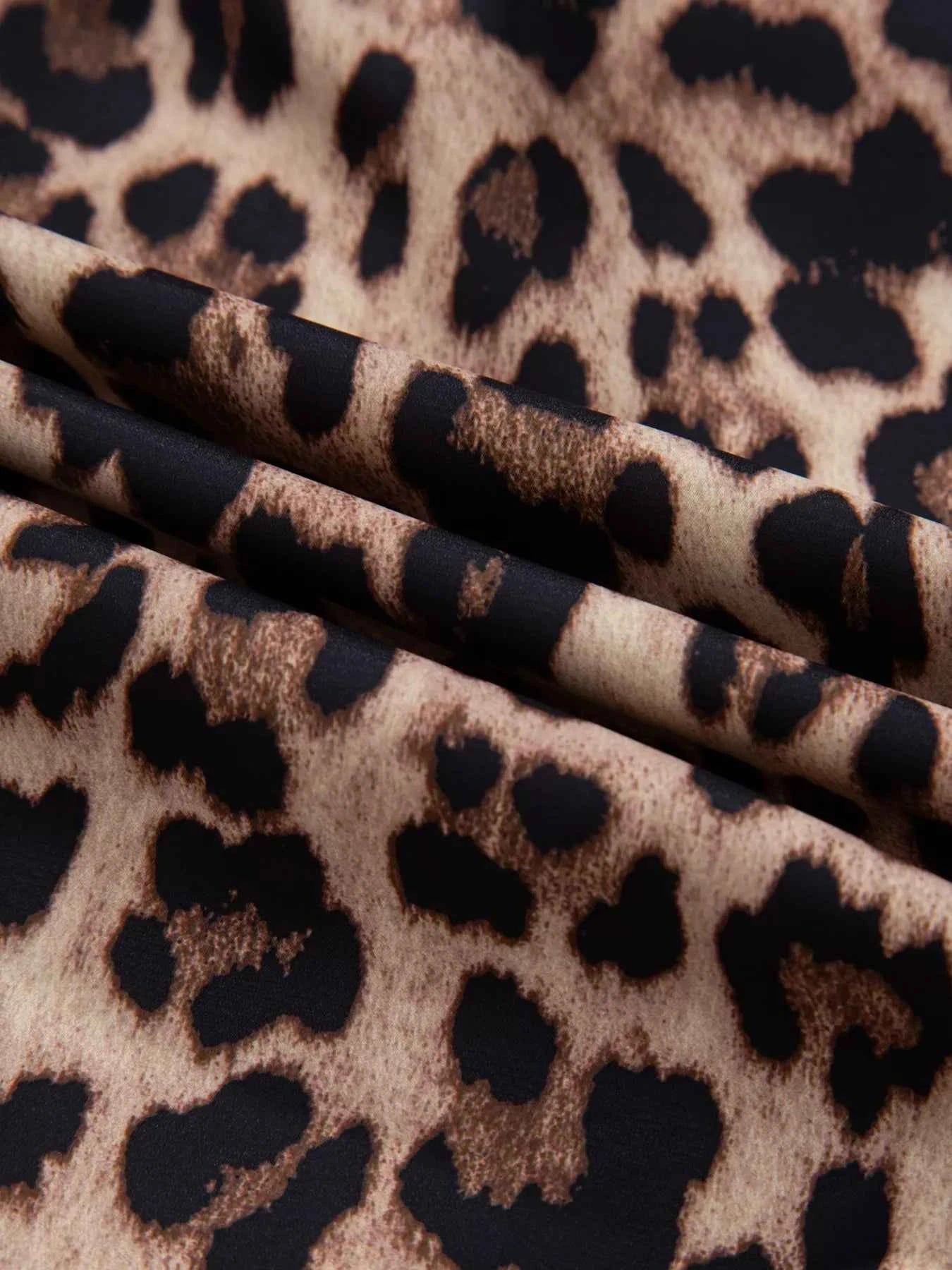 Sarah Express Women's Leopard Print Button Down Lace Trim Short Sleeve Shirt