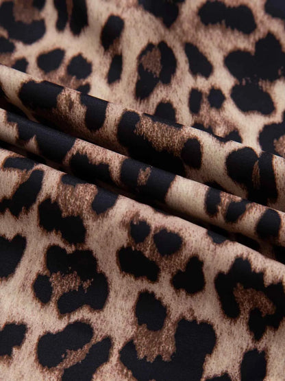 Sarah Express Women's Leopard Print Button Down Lace Trim Short Sleeve Shirt