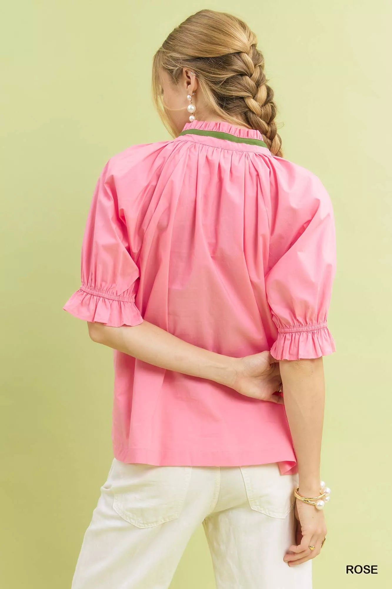 Sarah Express Women's Embroidered Floral Top with Contrast Trim