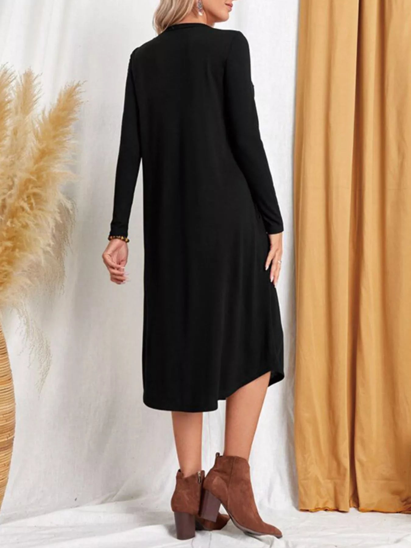 Sarah Express Women's Casual Long Sleeve Pocket Midi Dress