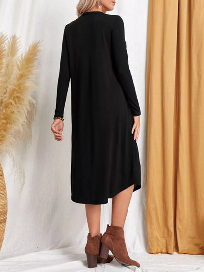 Sarah Express Women's Casual Long Sleeve Pocket Midi Dress