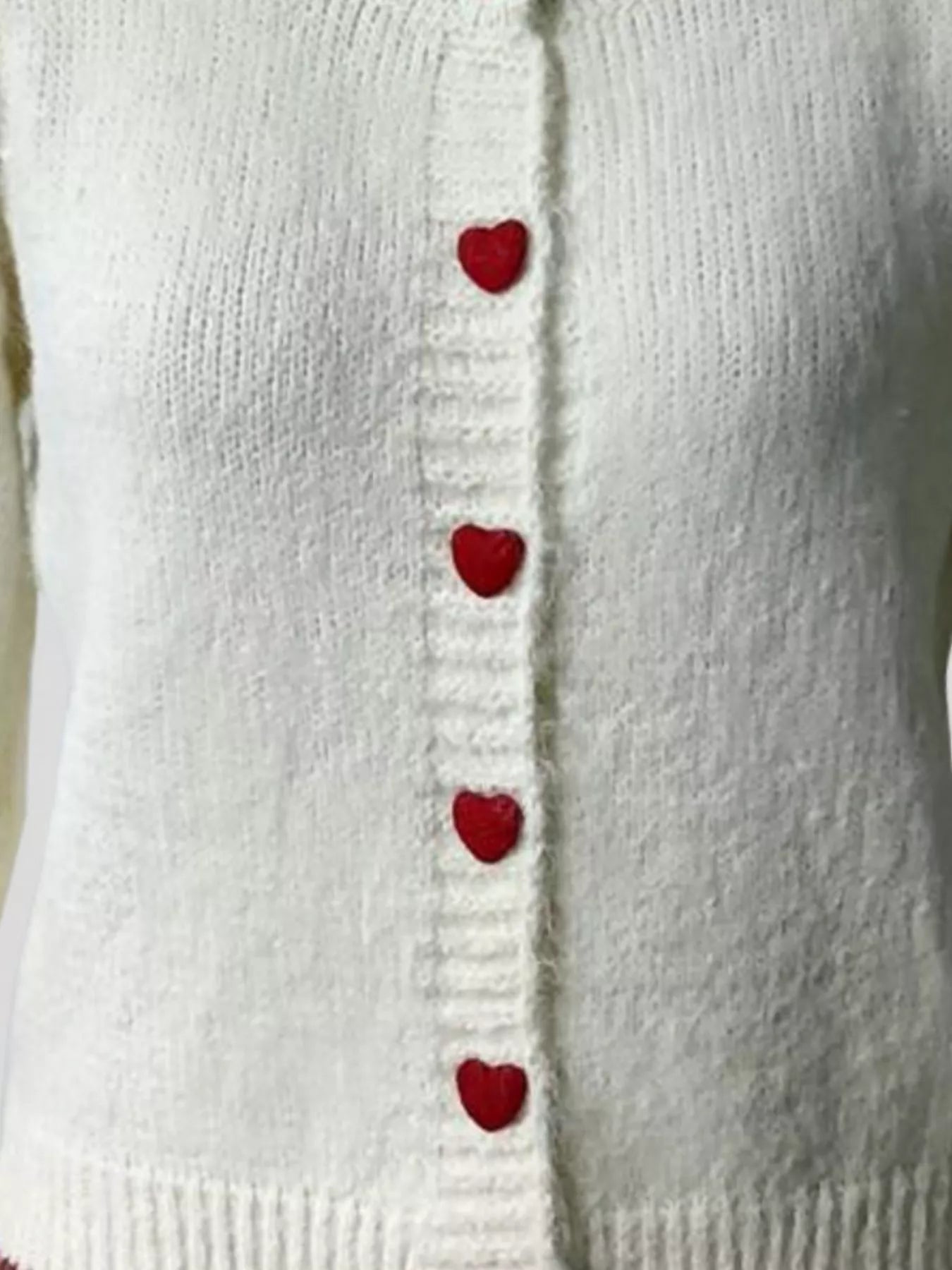 Sarah Express Heart Button Up Knit Cardigan - Contrast Stitch Sweater