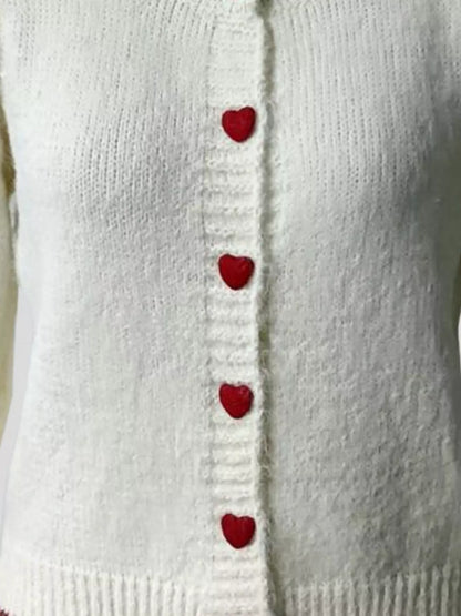 Sarah Express Heart Button Up Knit Cardigan - Contrast Stitch Sweater