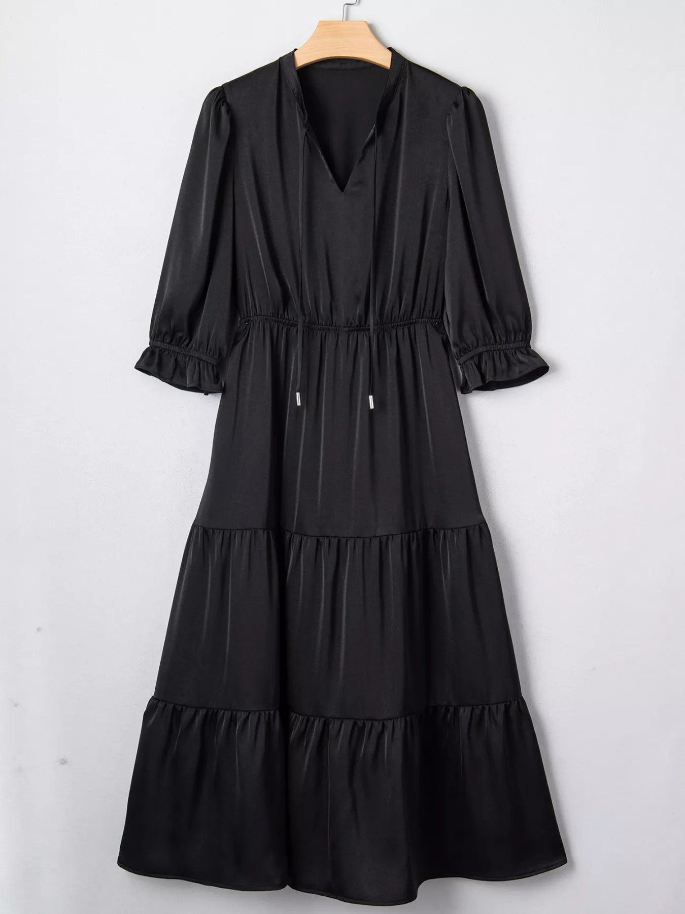 Sarah Express Women's Flounced Bracelet Sleeve V Neck Tiered Dress - Elegant Casual Summer Dress