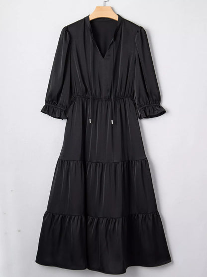 Sarah Express Women's Flounced Bracelet Sleeve V Neck Tiered Dress - Elegant Casual Summer Dress