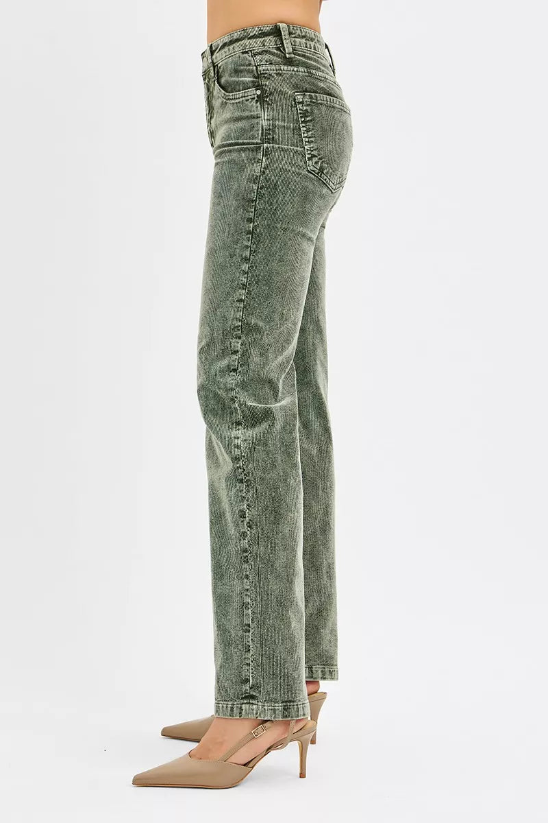 Sarah Express Women's Tummy Control Mid Rise Straight Leg Corduroy Pants