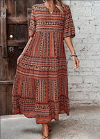 Sarah Express Women's Plus Size All Over Print Tiered Vacation Dress Notch Neck Short Sleeve