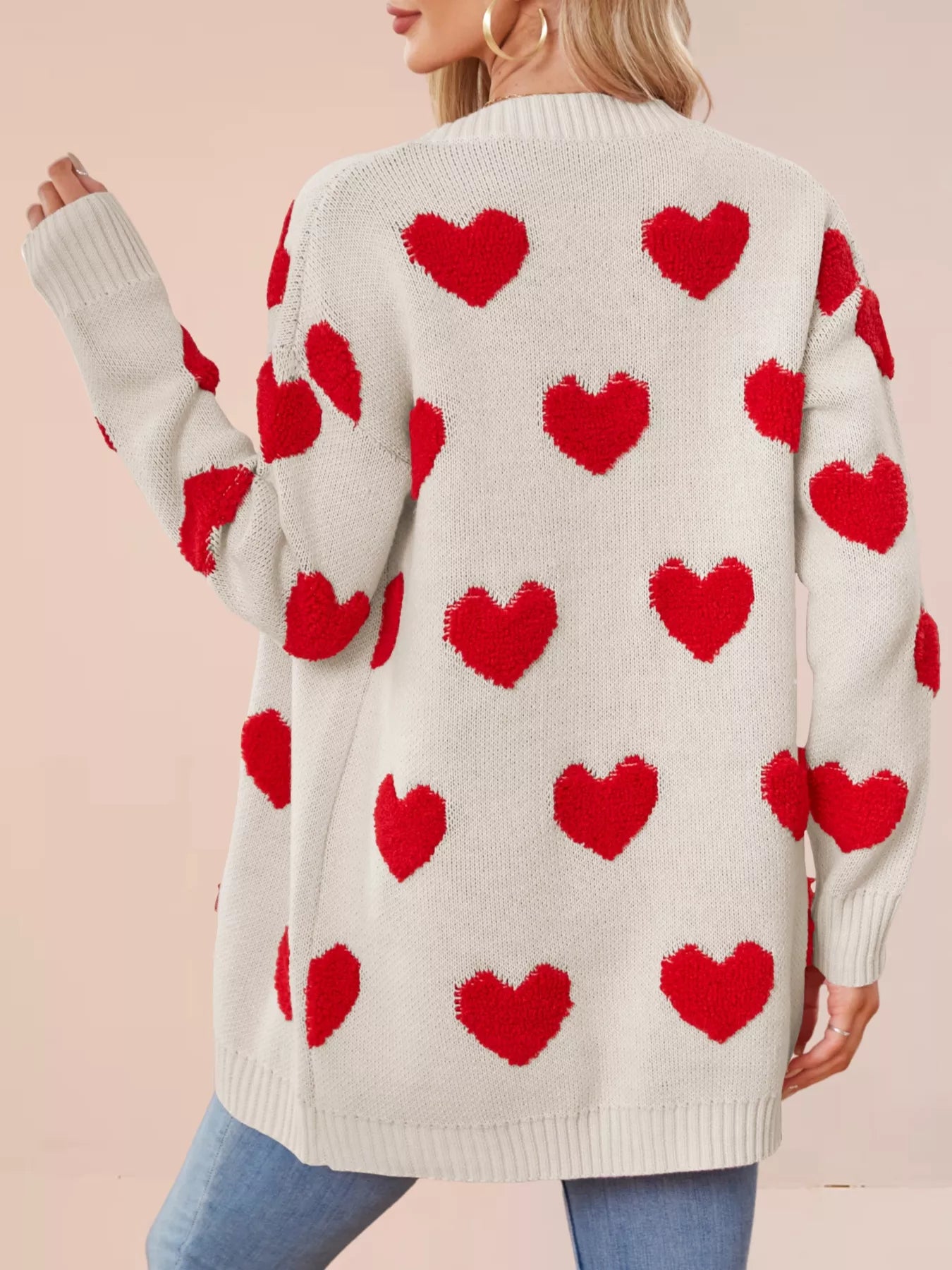 Sarah Express Women's Heart Pattern Knit Button-Up Cardigan
