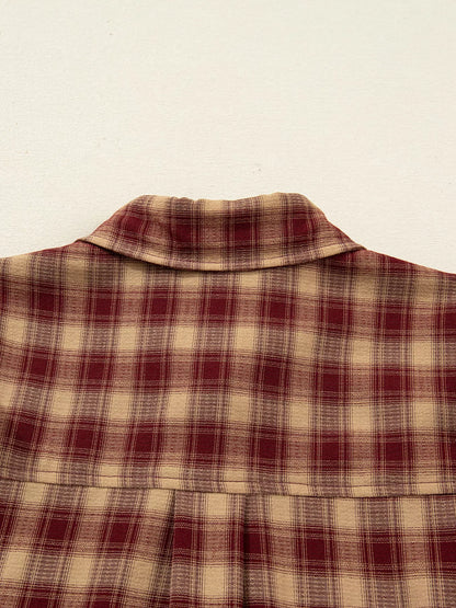 Sarah Express Women's Plaid Print Ruffled Mini Shirt Dress - Long Sleeve Button Front Patchwork Hem