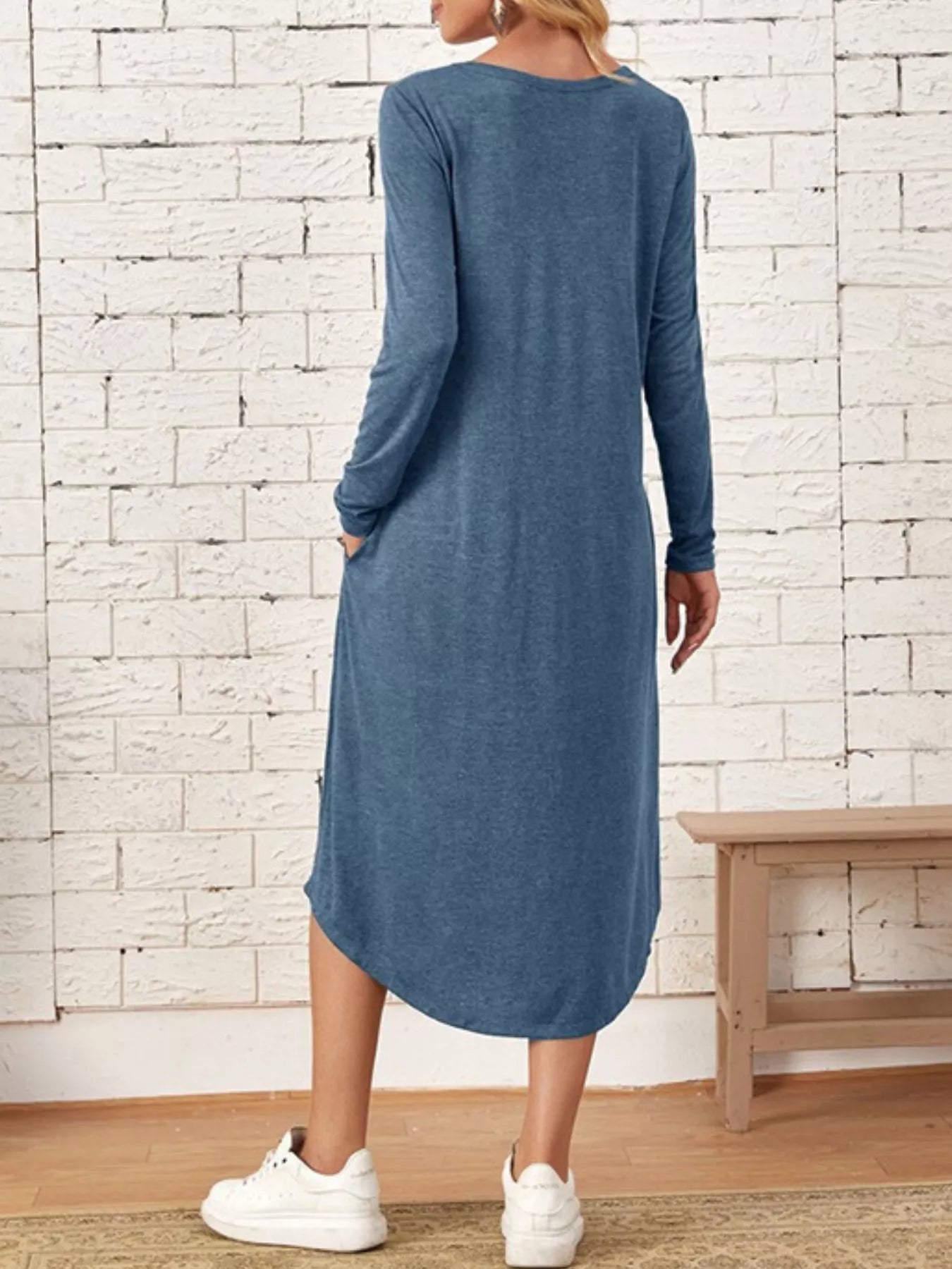 Sarah Express Women's Casual Long Sleeve Pocket Midi Dress