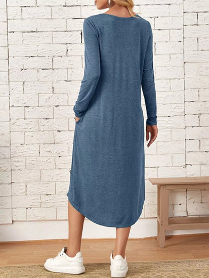 Sarah Express Women's Casual Long Sleeve Pocket Midi Dress