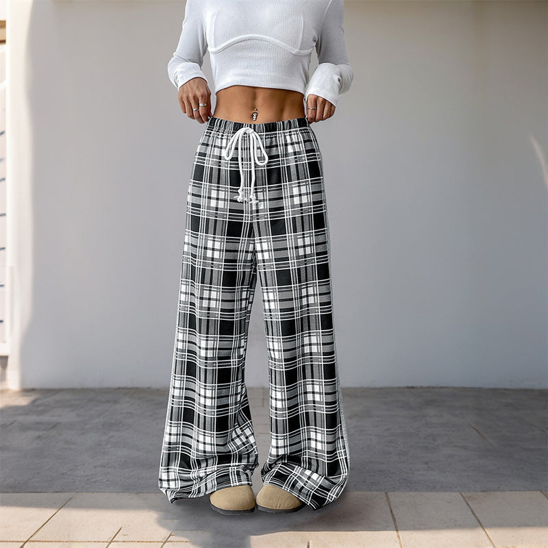 Sarah Express Plaid High-Waist Wide-Leg Pants Black and White