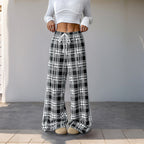 Sarah Express Plaid High-Waist Wide-Leg Pants Black and White