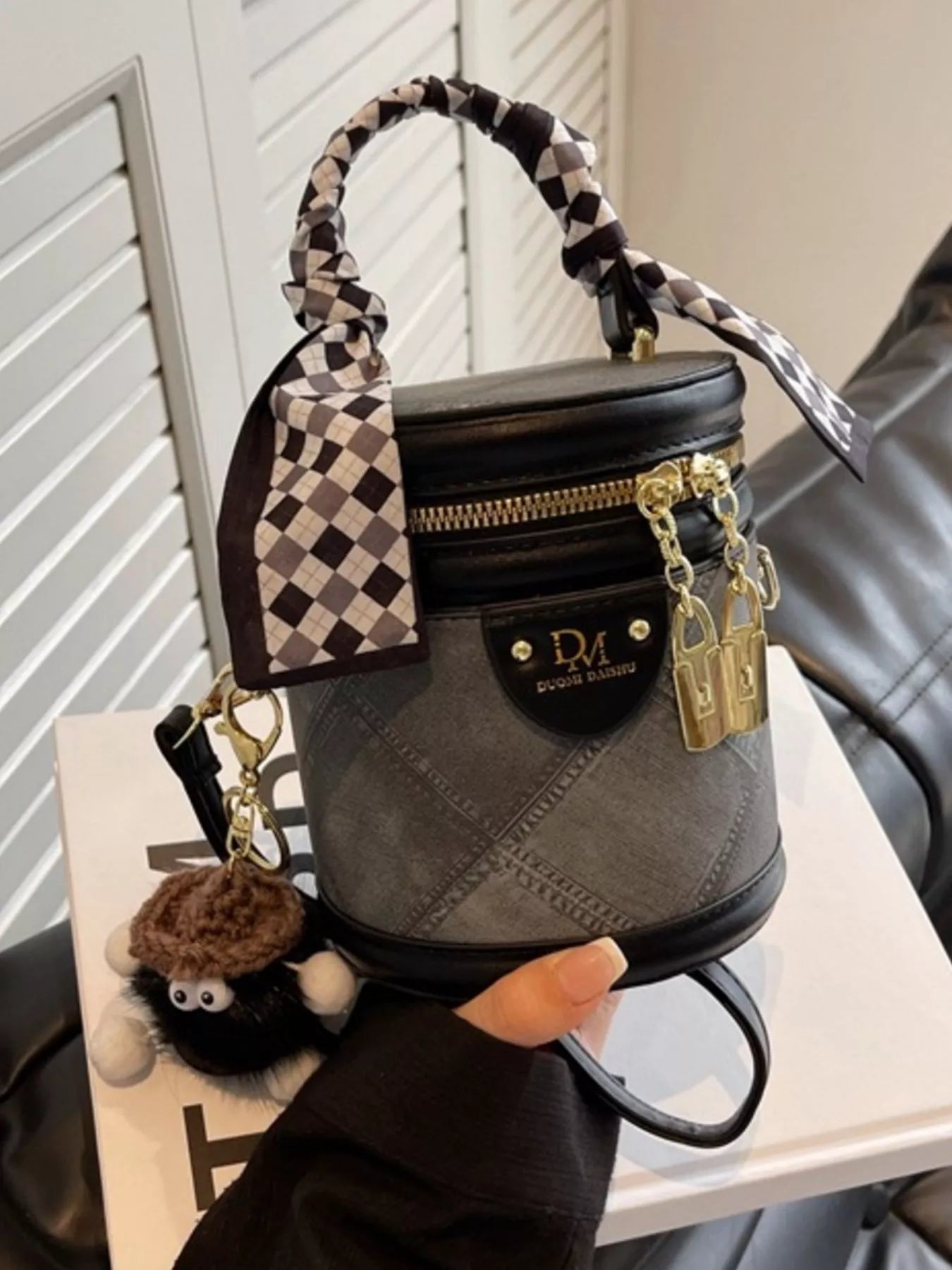 Sarah Express Women's Bucket Crossbody Bag with Scarf Accent