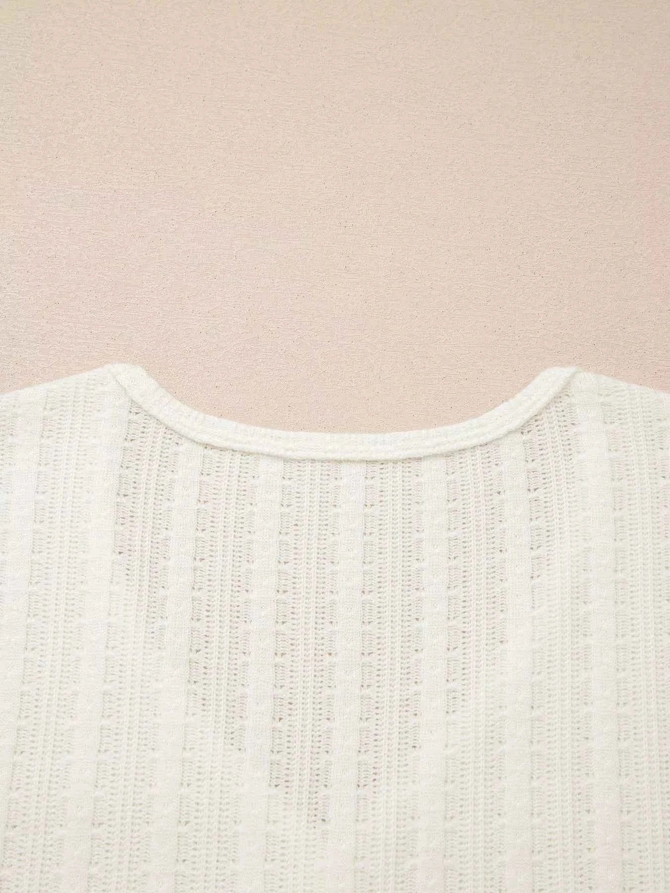 Sarah Express Women's Textured Button V-Neck Henley Tee - Casual Short Sleeve Top