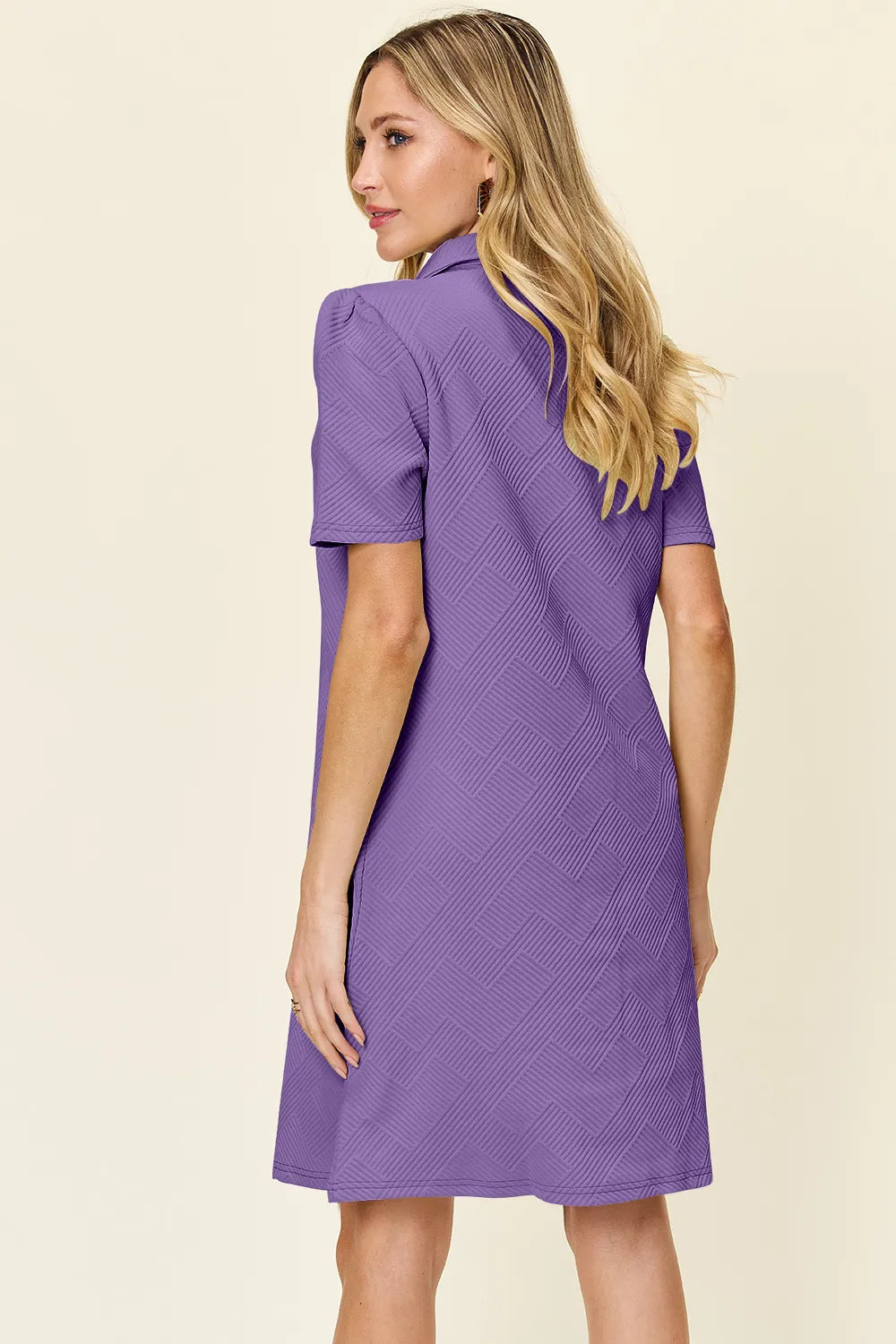 Sarah Express Women’s Plus Size Textured Collared Short Sleeve Dress